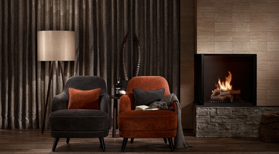 CHALET lUXE, Vorhang MELINO, Sessel & Kissen DIVAN