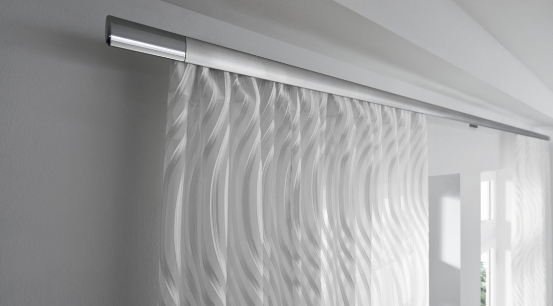 Durch ihre klare Form harmoniert die Stange perfekt mit diesem modernen Stoff.